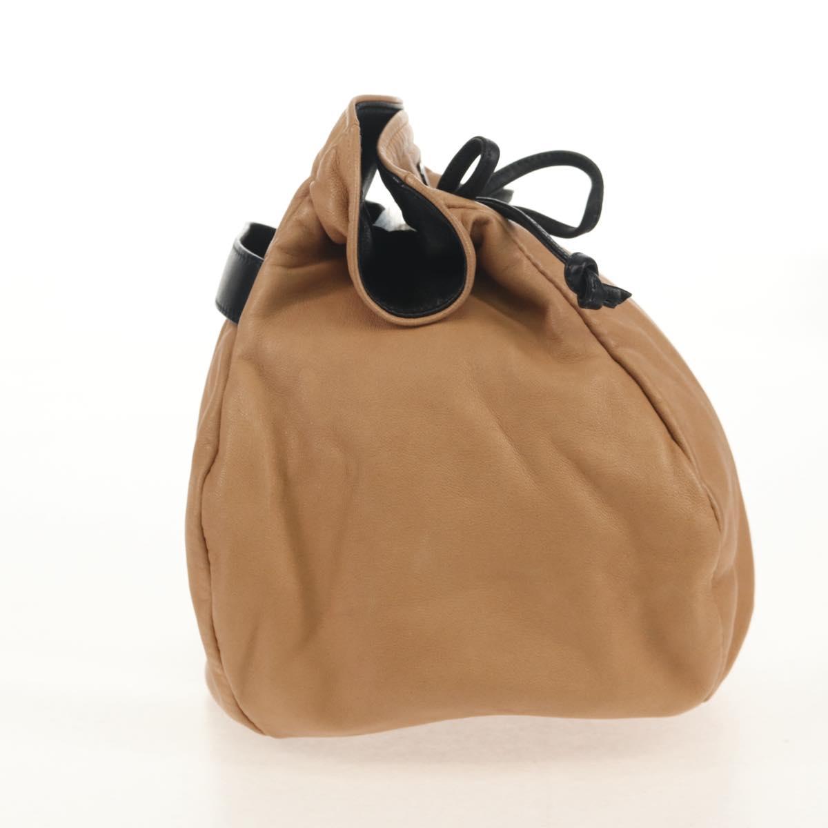 CHANEL Purse Hand Bag Lamb Skin Beige CC Auth 152370A