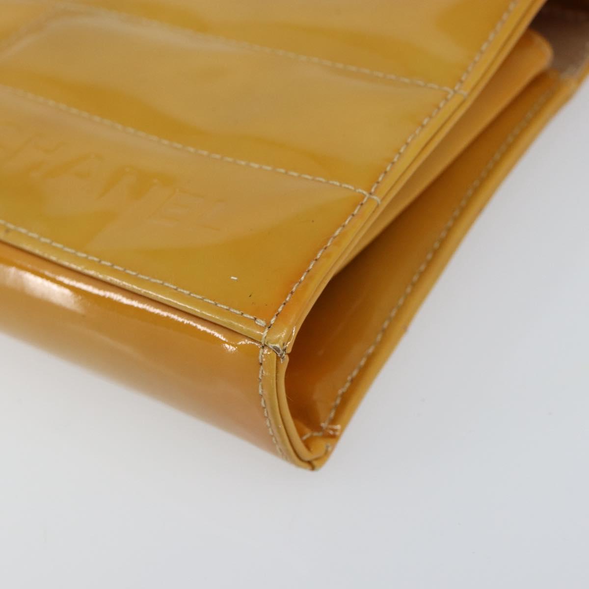 CHANEL Choco Bar Shoulder Bag Enamel Yellow CC Auth 152372