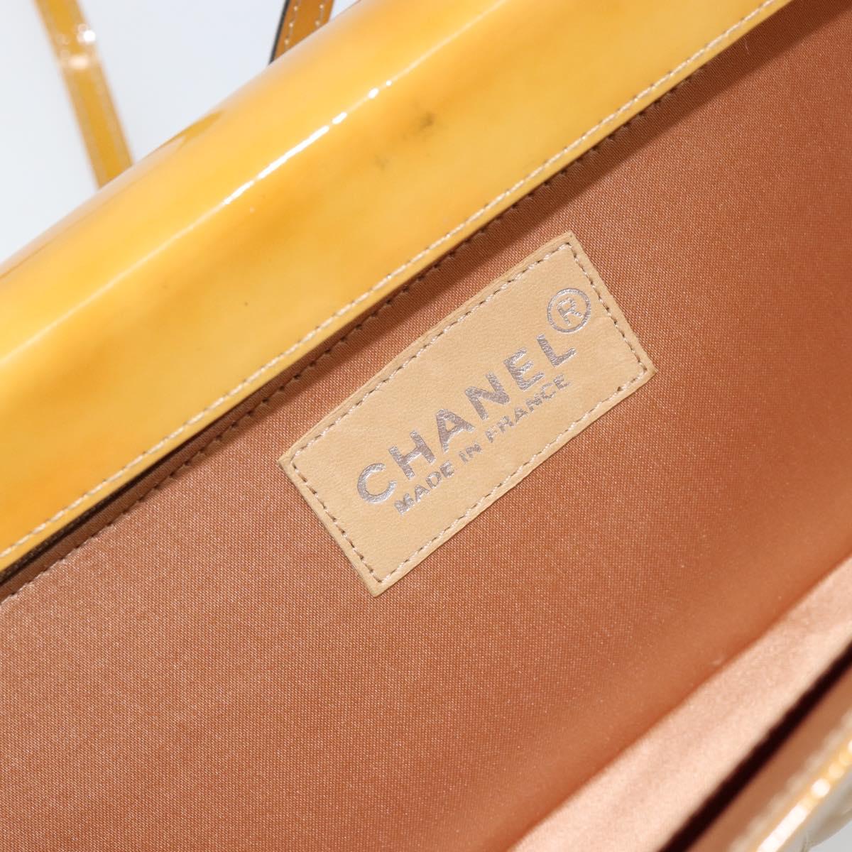 CHANEL Choco Bar Shoulder Bag Enamel Yellow CC Auth 152372