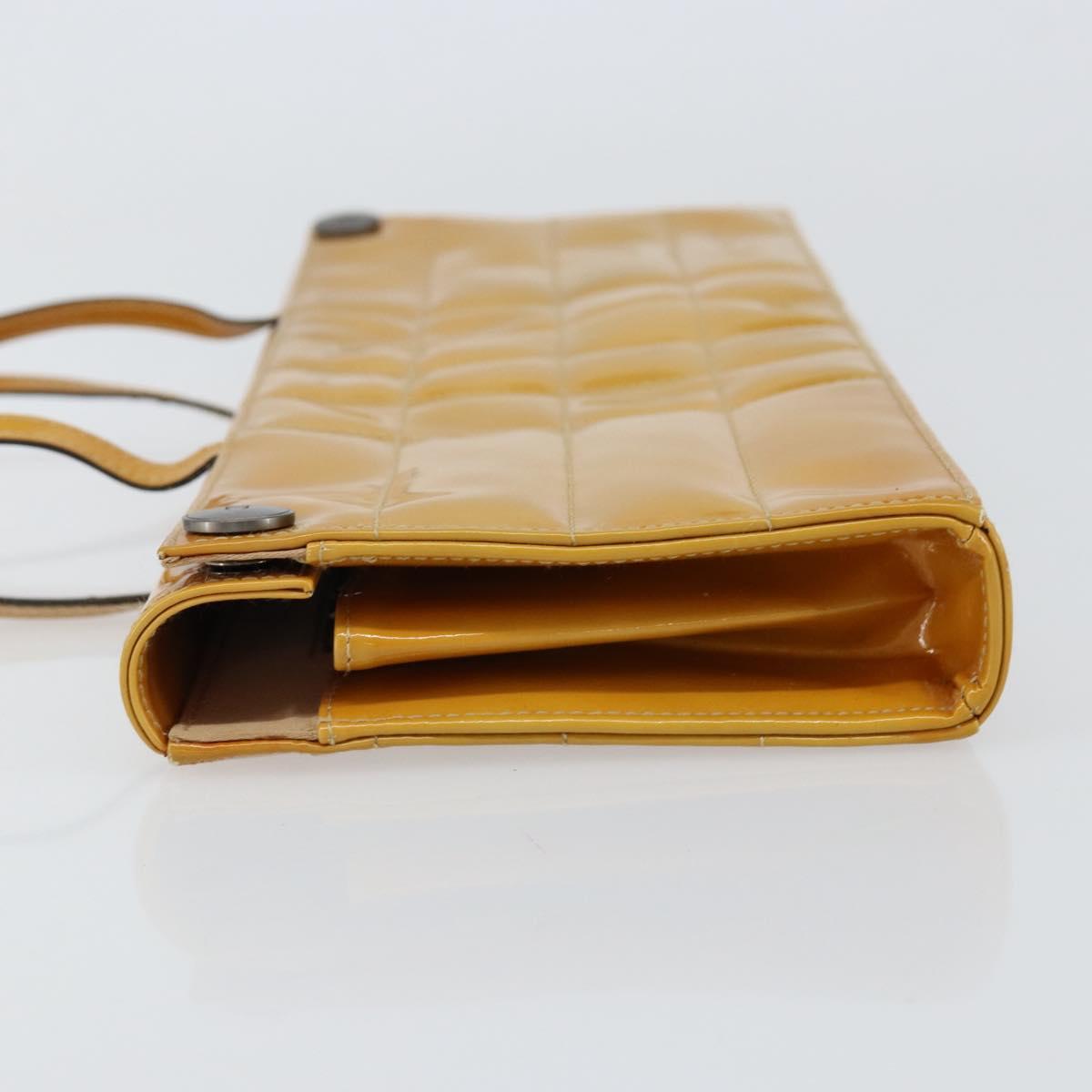 CHANEL Choco Bar Shoulder Bag Enamel Yellow CC Auth 152372