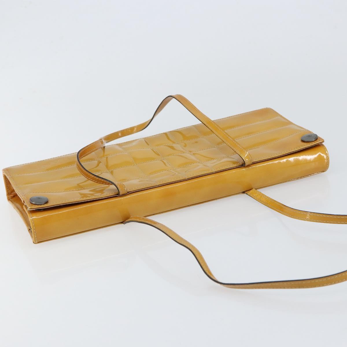 CHANEL Choco Bar Shoulder Bag Enamel Yellow CC Auth 152372