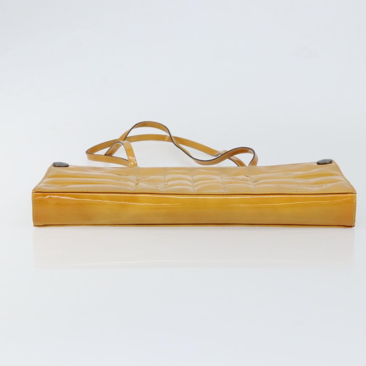 CHANEL Choco Bar Shoulder Bag Enamel Yellow CC Auth 152372