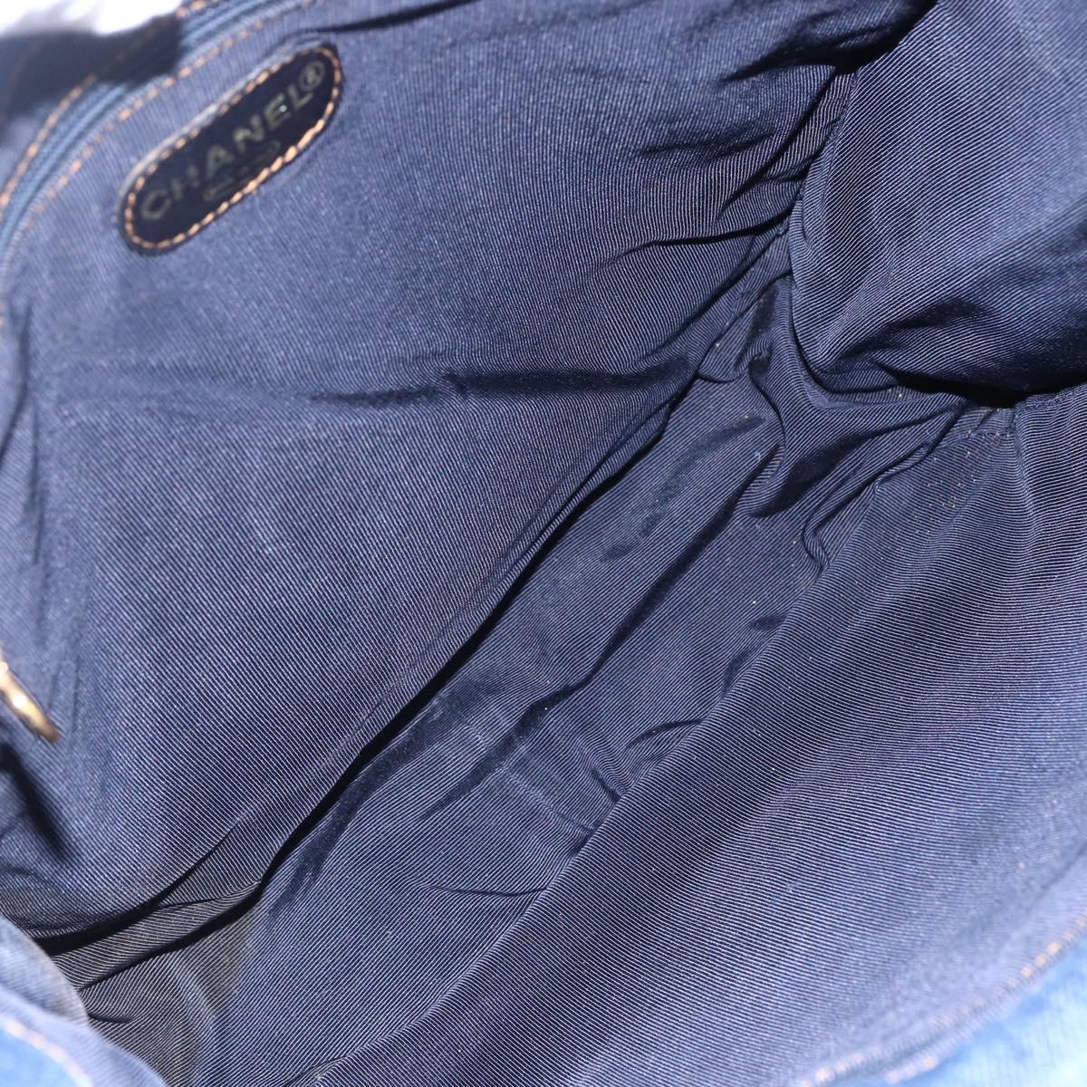 CHANEL Hand Bag Denim Blue Gold CC Auth 152373