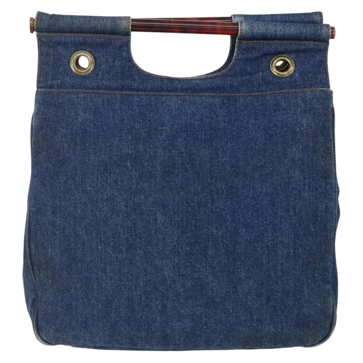 CHANEL Hand Bag Denim Blue Gold CC Auth 152373