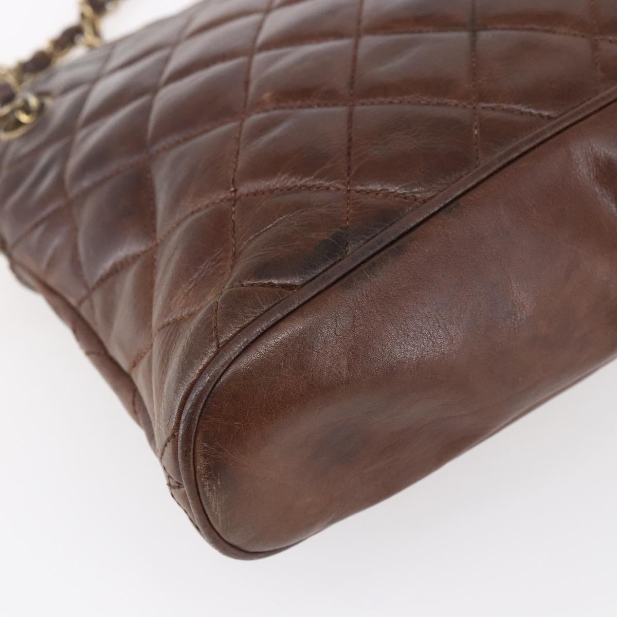CHANEL Matelasse Chain Shoulder Bag Lamb Skin Brown Gold CC Auth 152374
