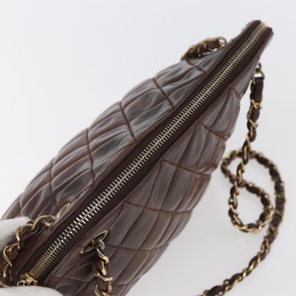 CHANEL Matelasse Chain Shoulder Bag Lamb Skin Brown Gold CC Auth 152374