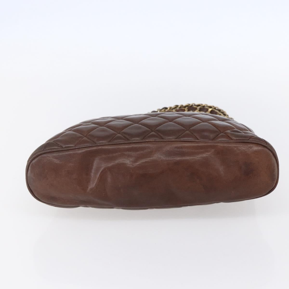 CHANEL Matelasse Chain Shoulder Bag Lamb Skin Brown Gold CC Auth 152374