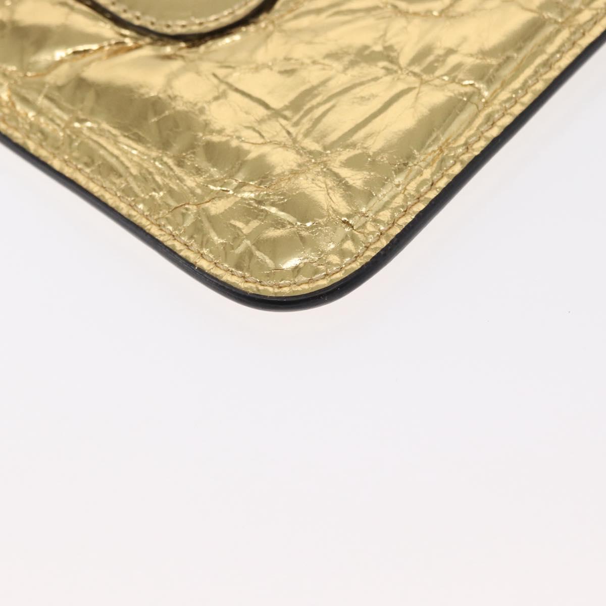 CHANEL Clutch Bag Leather Gold CC Auth 152375SM