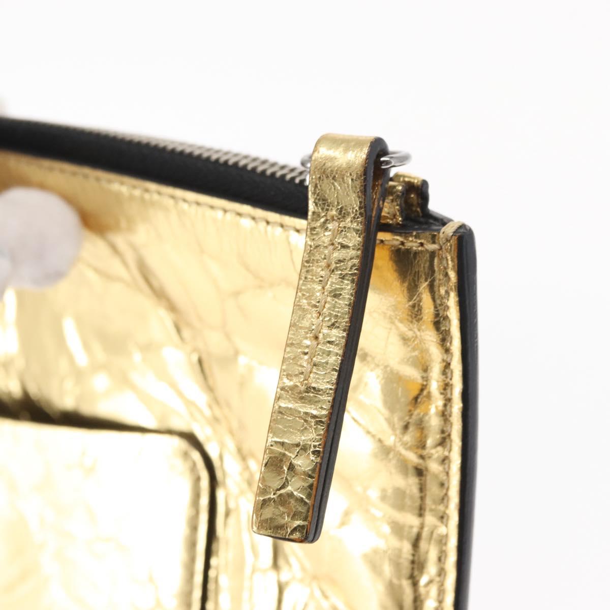 CHANEL Clutch Bag Leather Gold CC Auth 152375SM