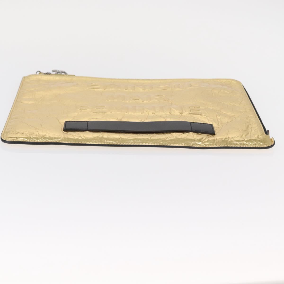 CHANEL Clutch Bag Leather Gold CC Auth 152375SM