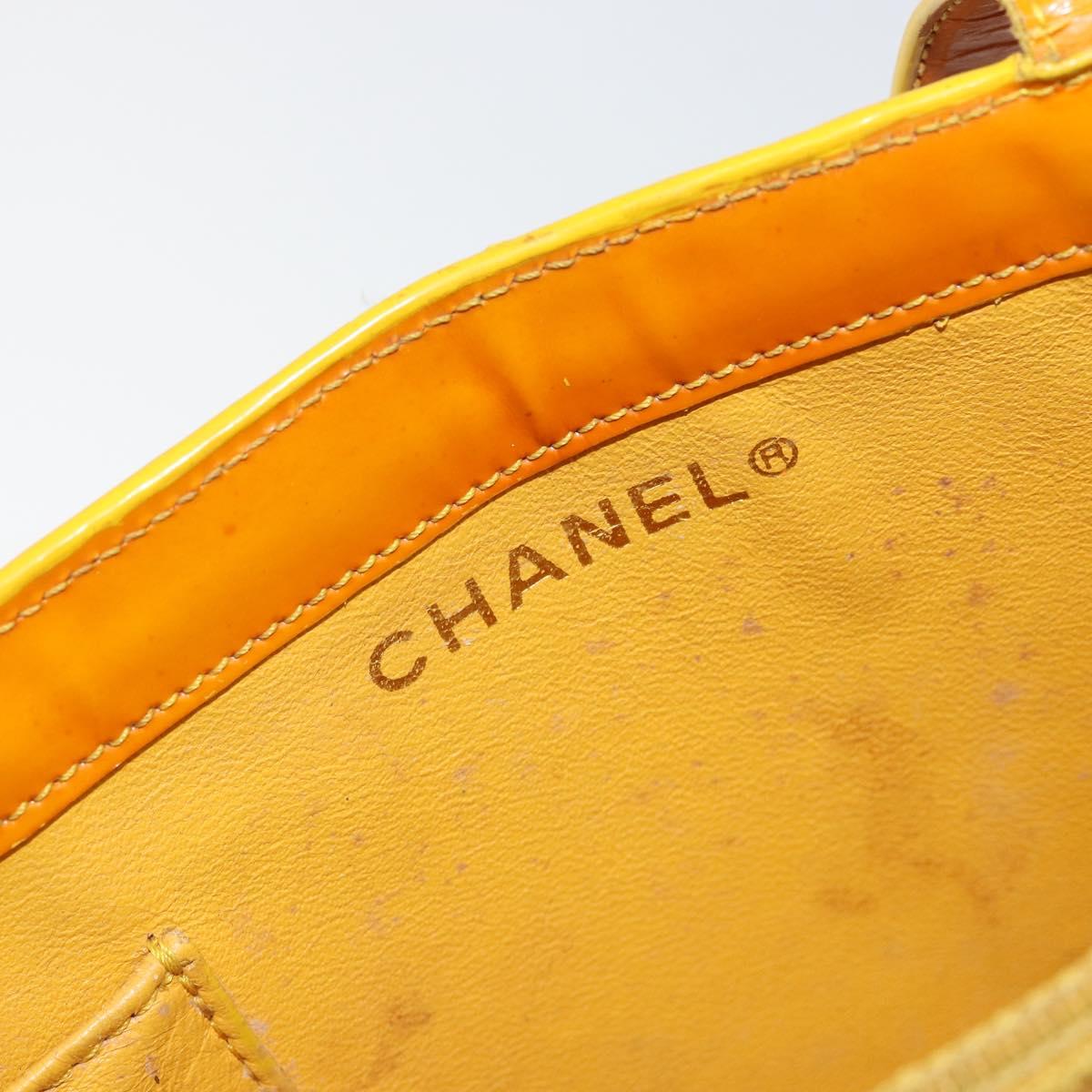 CHANEL Tote Bag Enamel Yellow Gold CC Auth 152376
