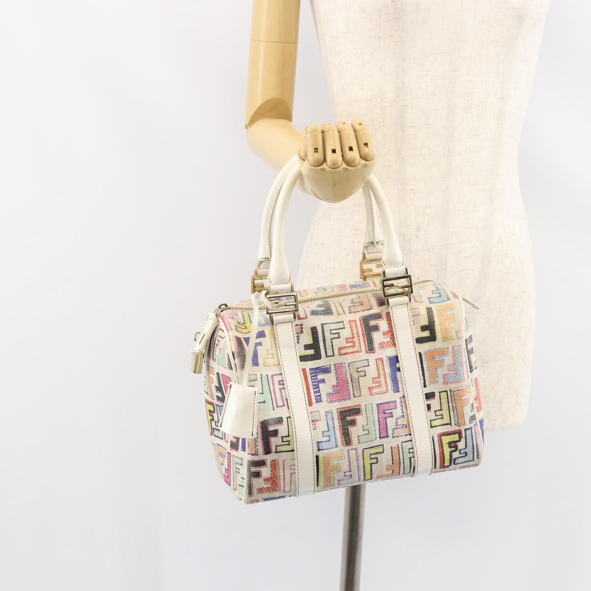 FENDI Zucca Canvas Hand Bag PVC Multicolor Gold Auth 152378V