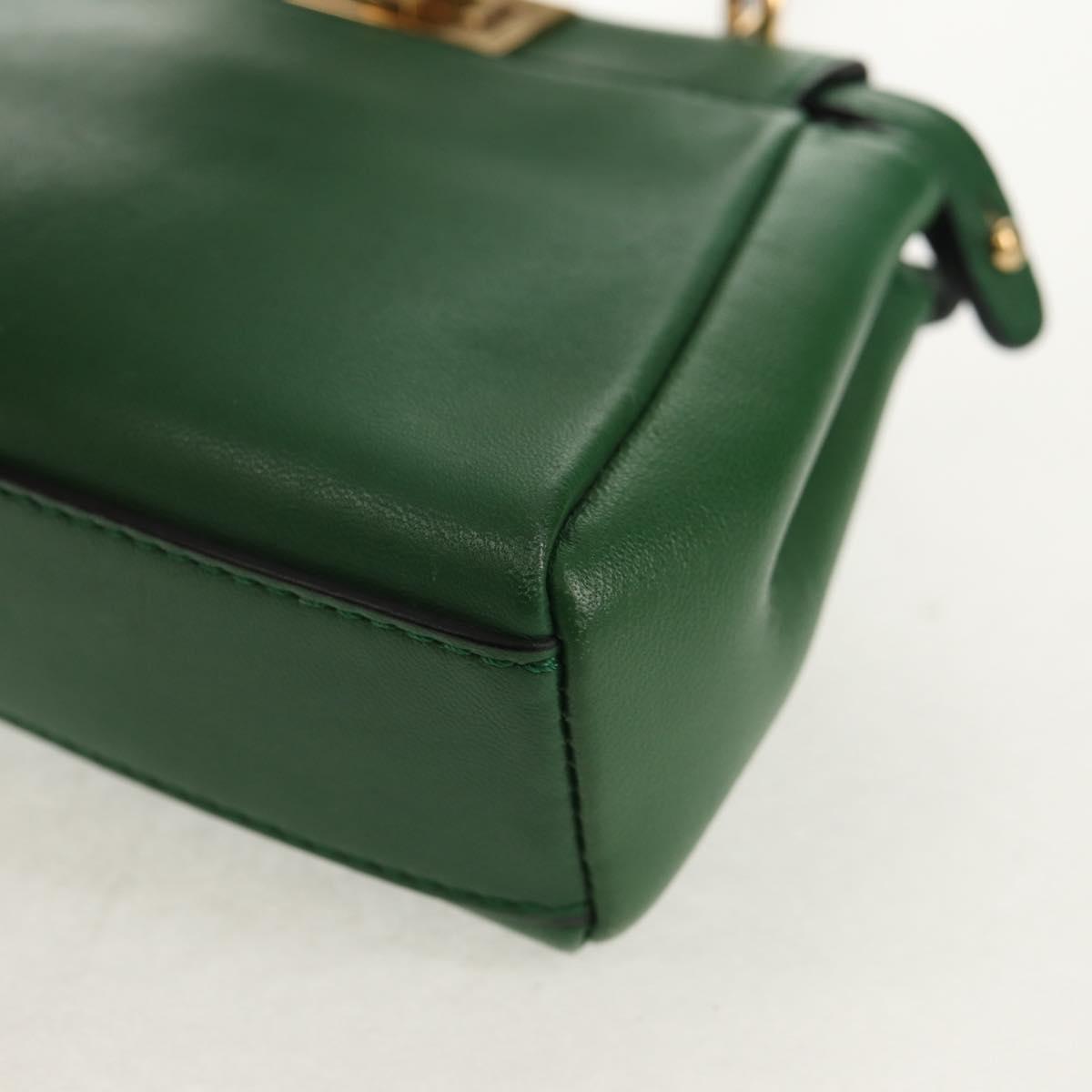 FENDI Micro Peek A Boo Hand Bag Leather Gold Green Auth 152379V