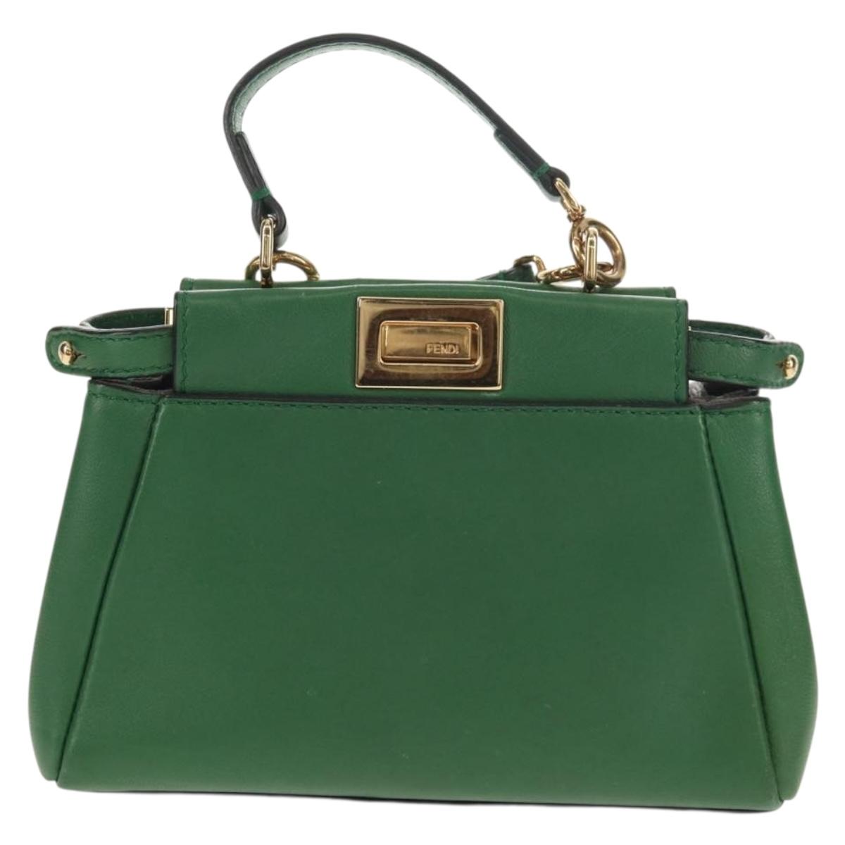 FENDI Micro Peek A Boo Hand Bag Leather Gold Green Auth 152379V