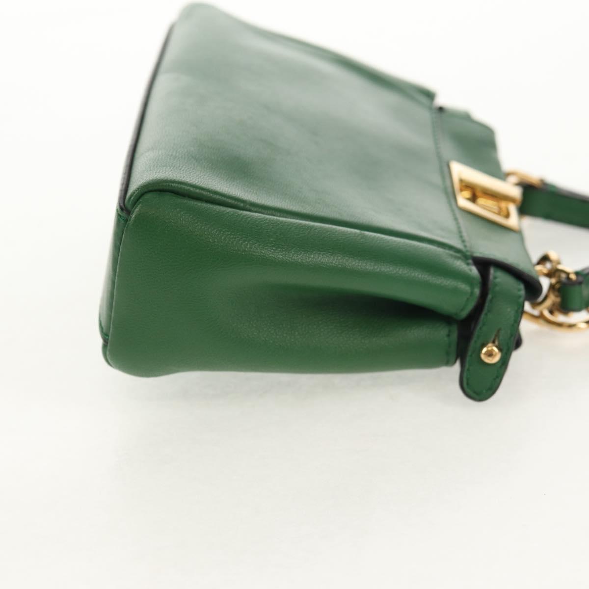 FENDI Micro Peek A Boo Hand Bag Leather Gold Green Auth 152379V