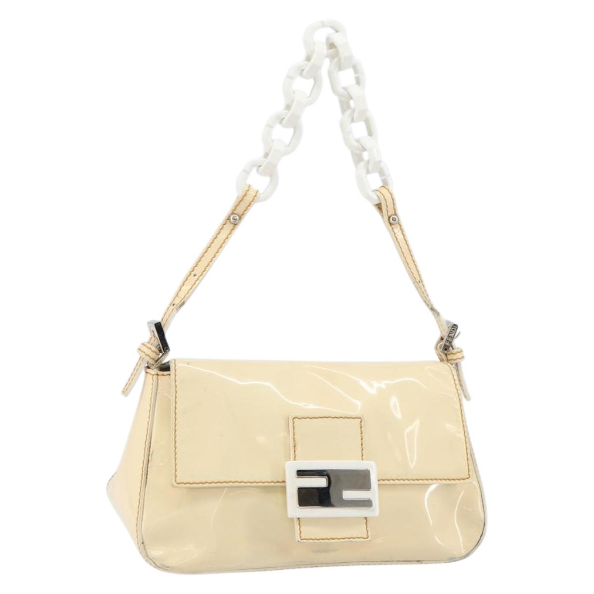 FENDI Mamma Baguette Shoulder Bag Enamel Beige Auth 152380