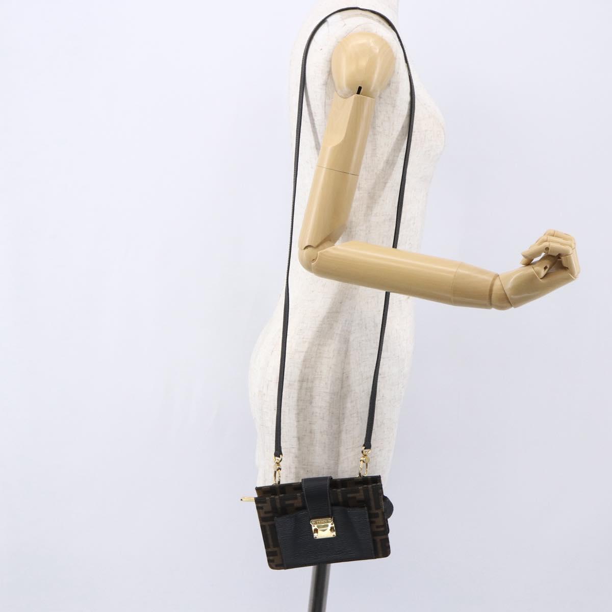 FENDI Zucca Canvas Mamma Baguette Shoulder Bag Black Brown Auth 152381V