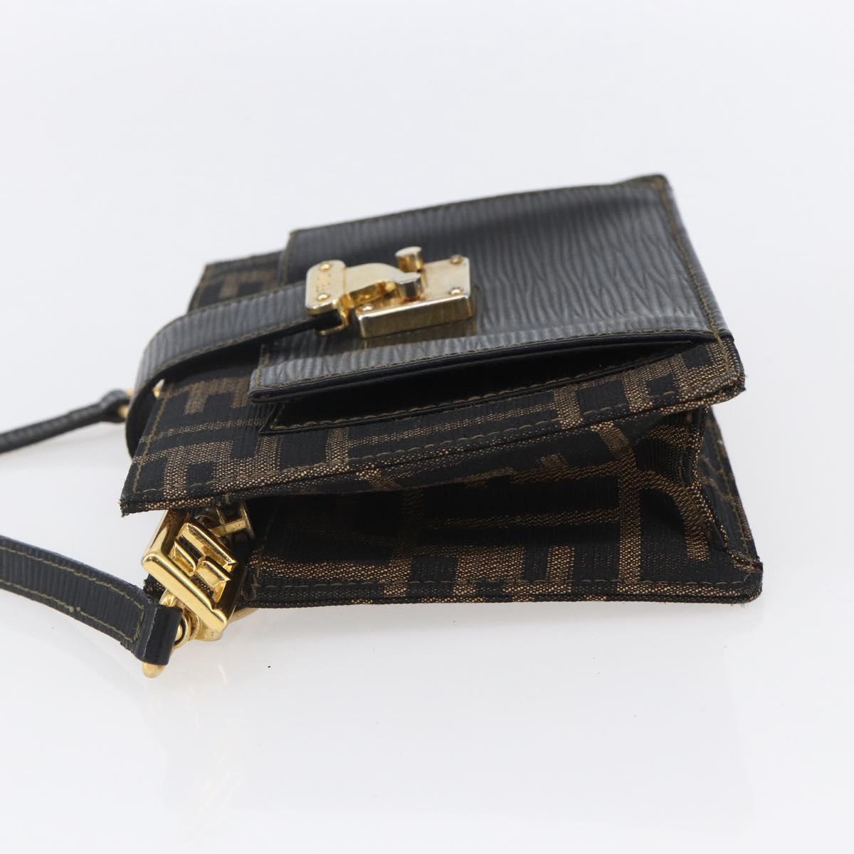 FENDI Zucca Canvas Mamma Baguette Shoulder Bag Black Brown Auth 152381V