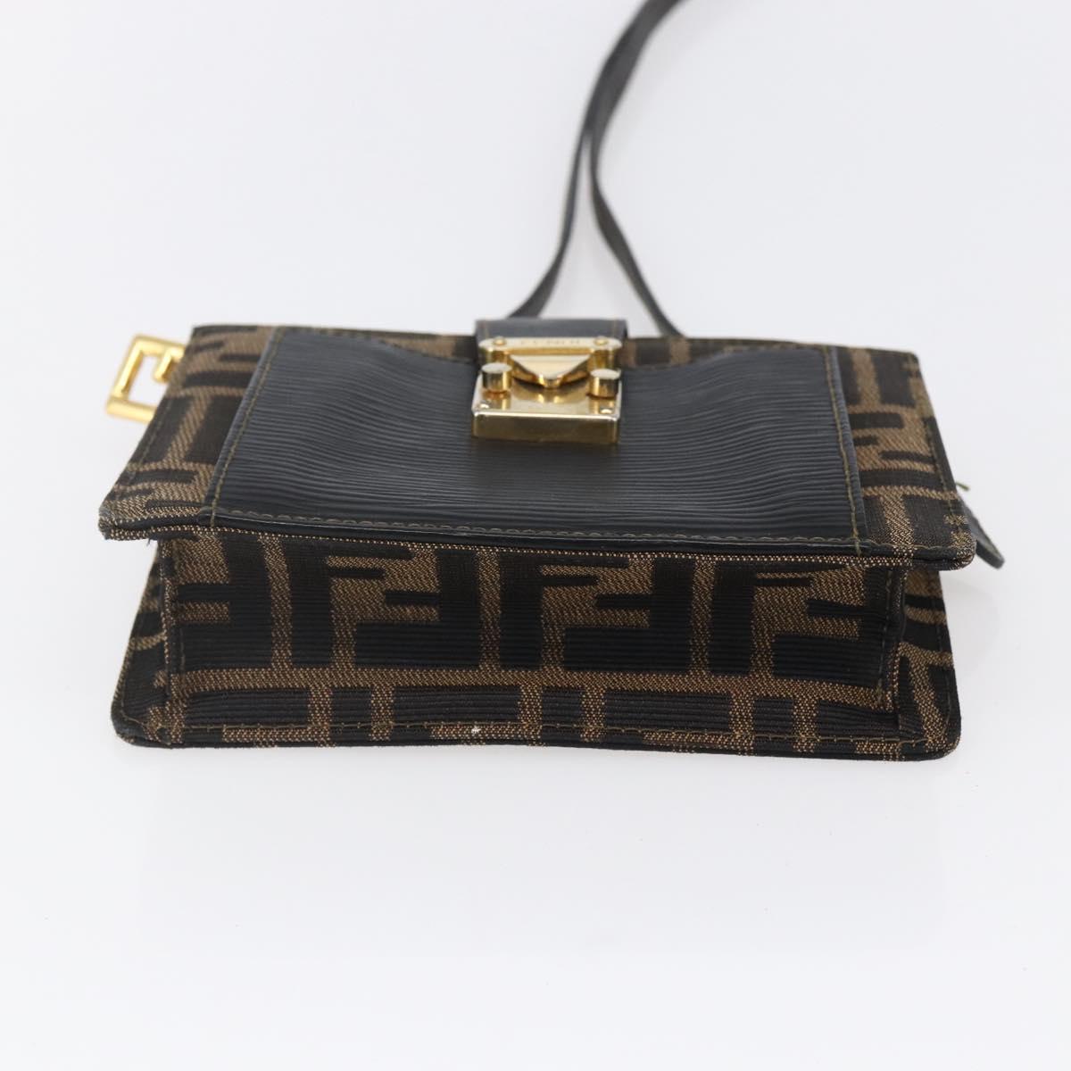 FENDI Zucca Canvas Mamma Baguette Shoulder Bag Black Brown Auth 152381V