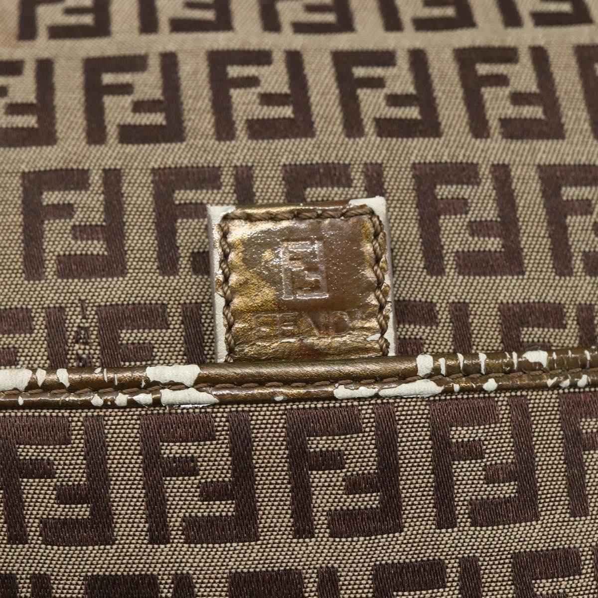FENDI Zucchino Canvas Shoulder Bag Beige Gold Auth 152382