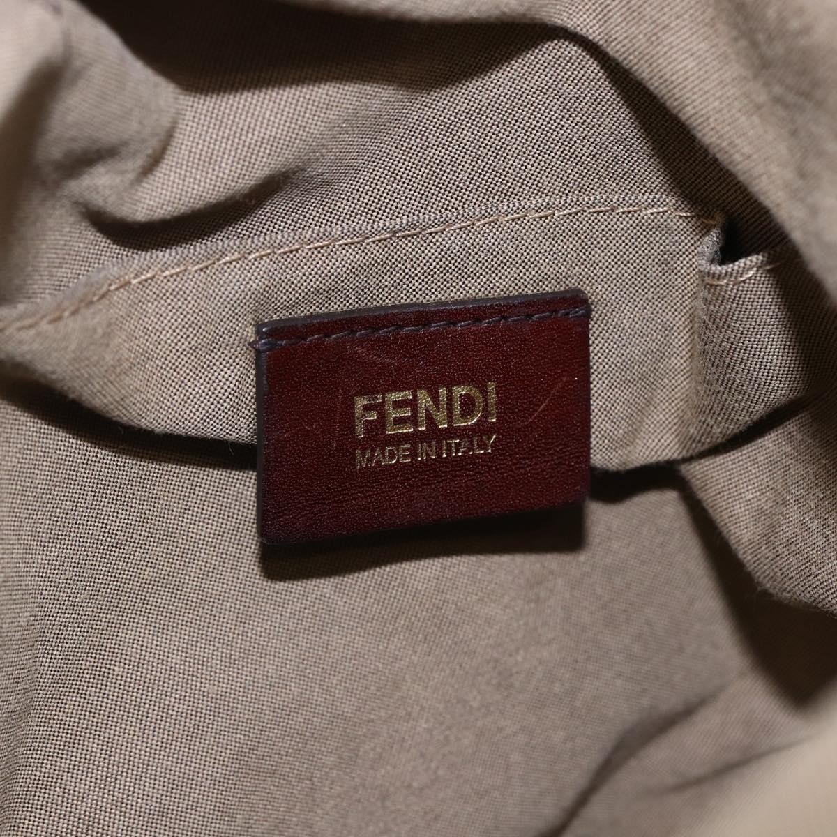 FENDI Zucchino Canvas Shoulder Bag Beige Gold Auth 152382