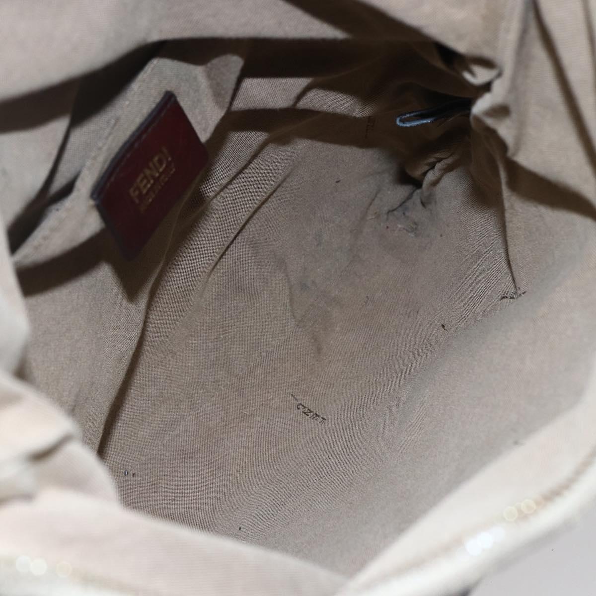 FENDI Zucchino Canvas Shoulder Bag Beige Gold Auth 152382