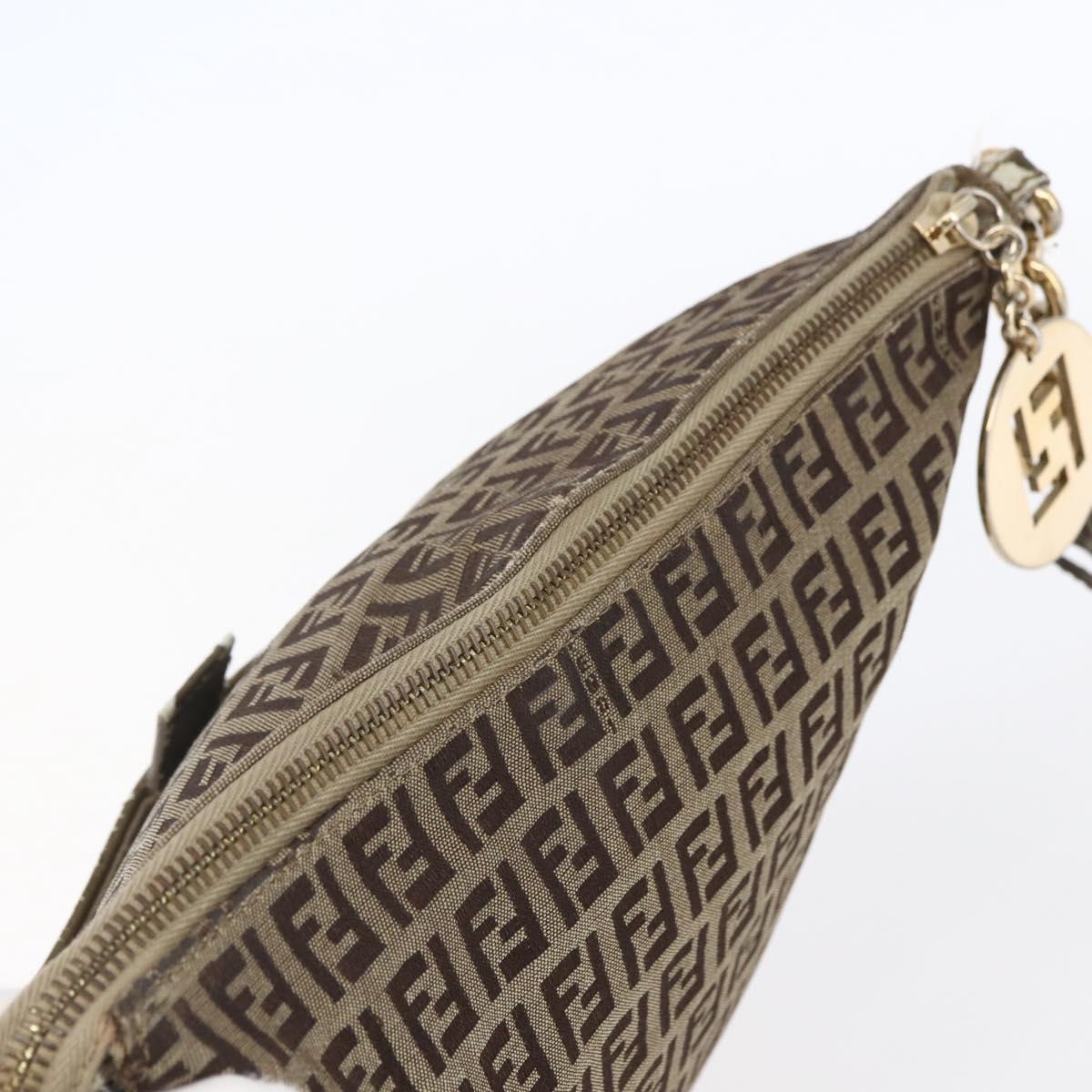 FENDI Zucchino Canvas Shoulder Bag Beige Gold Auth 152382