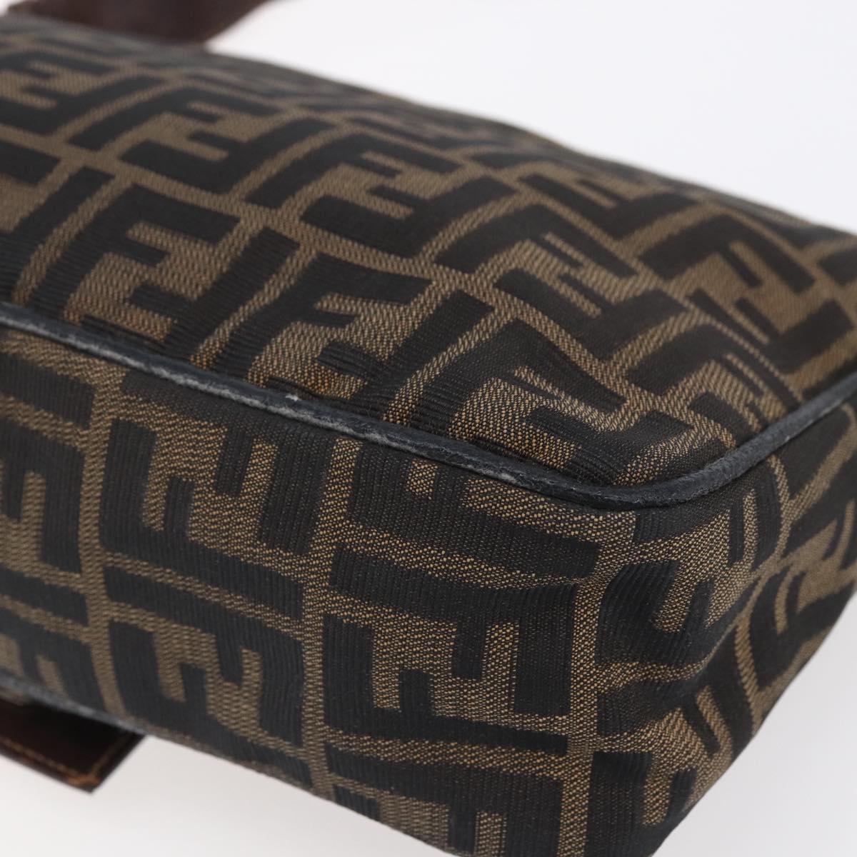 FENDI Zucca Canvas Shoulder Bag Black Brown Auth 152383