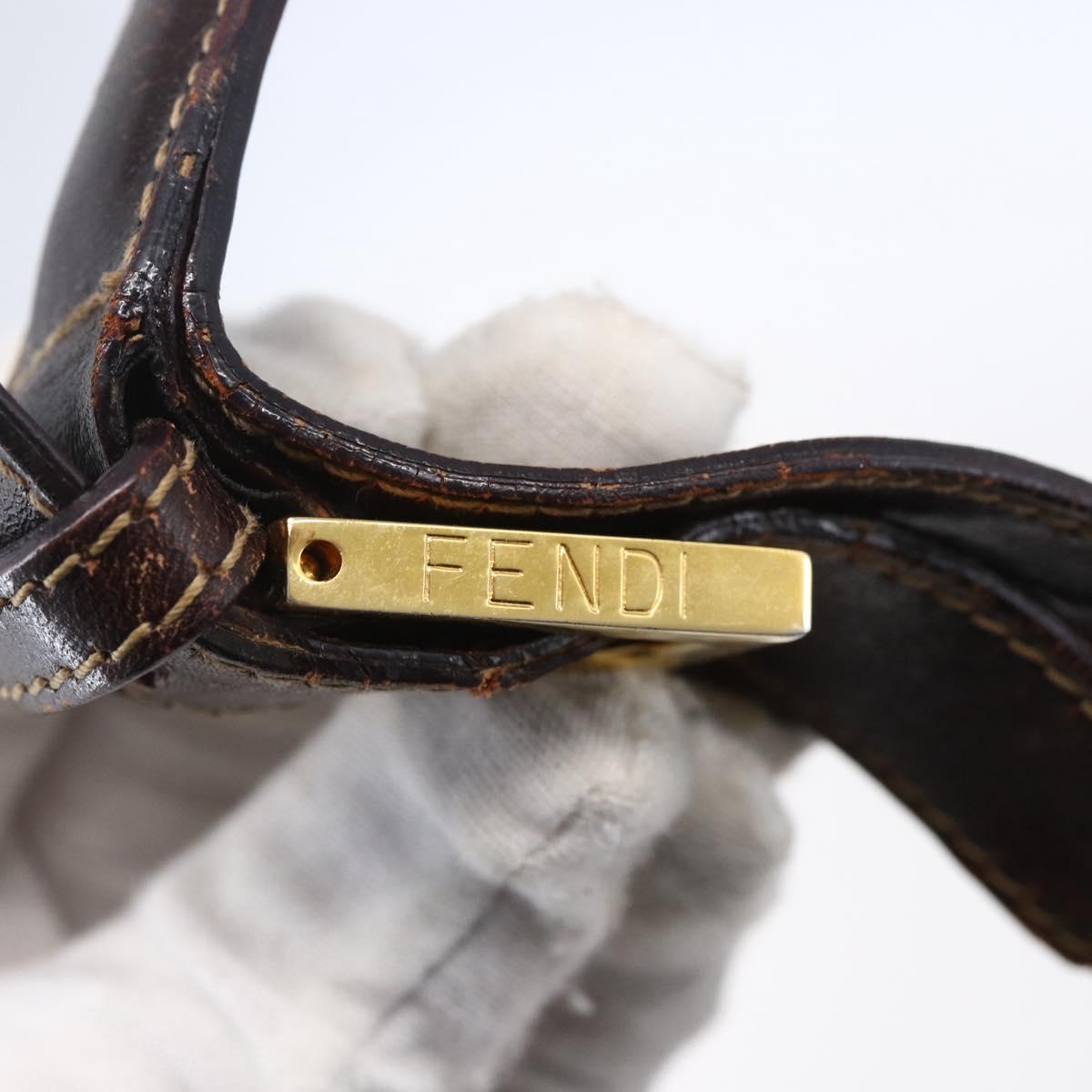 FENDI Zucca Canvas Shoulder Bag Black Brown Auth 152383