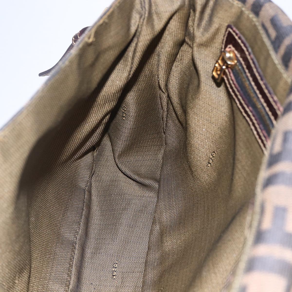 FENDI Zucca Canvas Shoulder Bag Black Brown Auth 152383