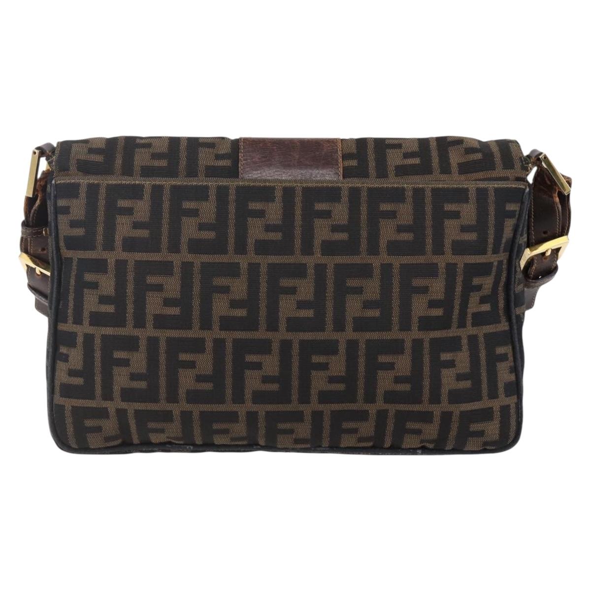 FENDI Zucca Canvas Shoulder Bag Black Brown Auth 152383