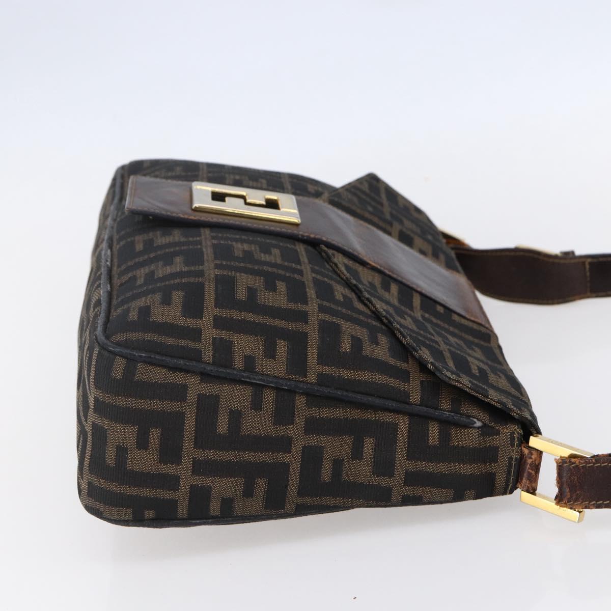 FENDI Zucca Canvas Shoulder Bag Black Brown Auth 152383
