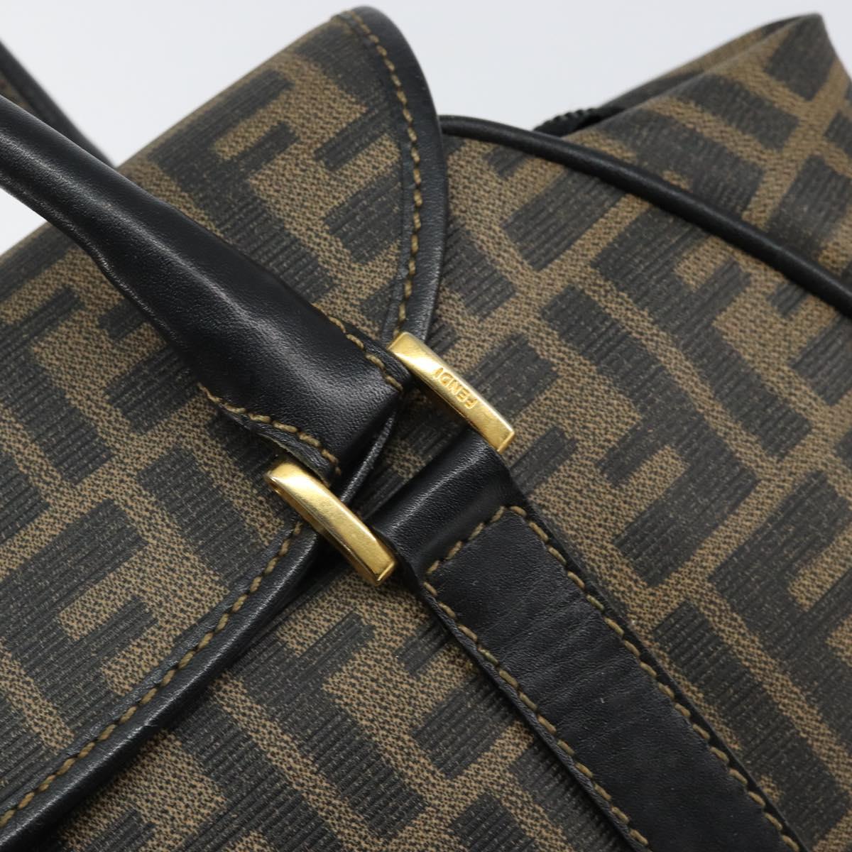 FENDI Zucca Canvas Hand Bag PVC Black Brown Auth 152385