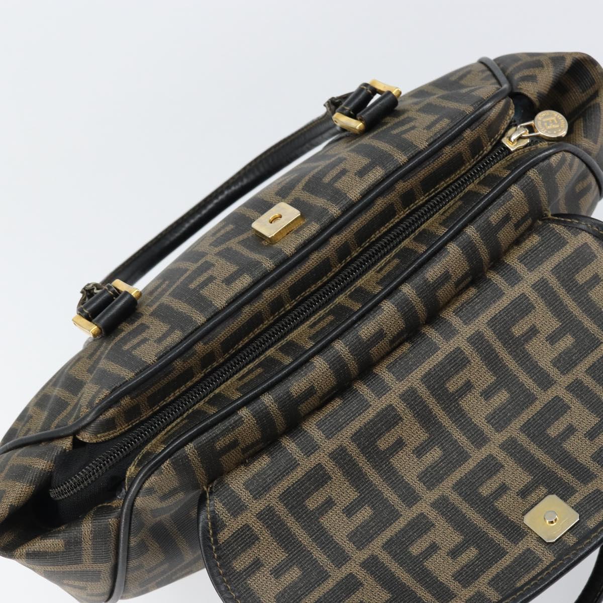 FENDI Zucca Canvas Hand Bag PVC Black Brown Auth 152385