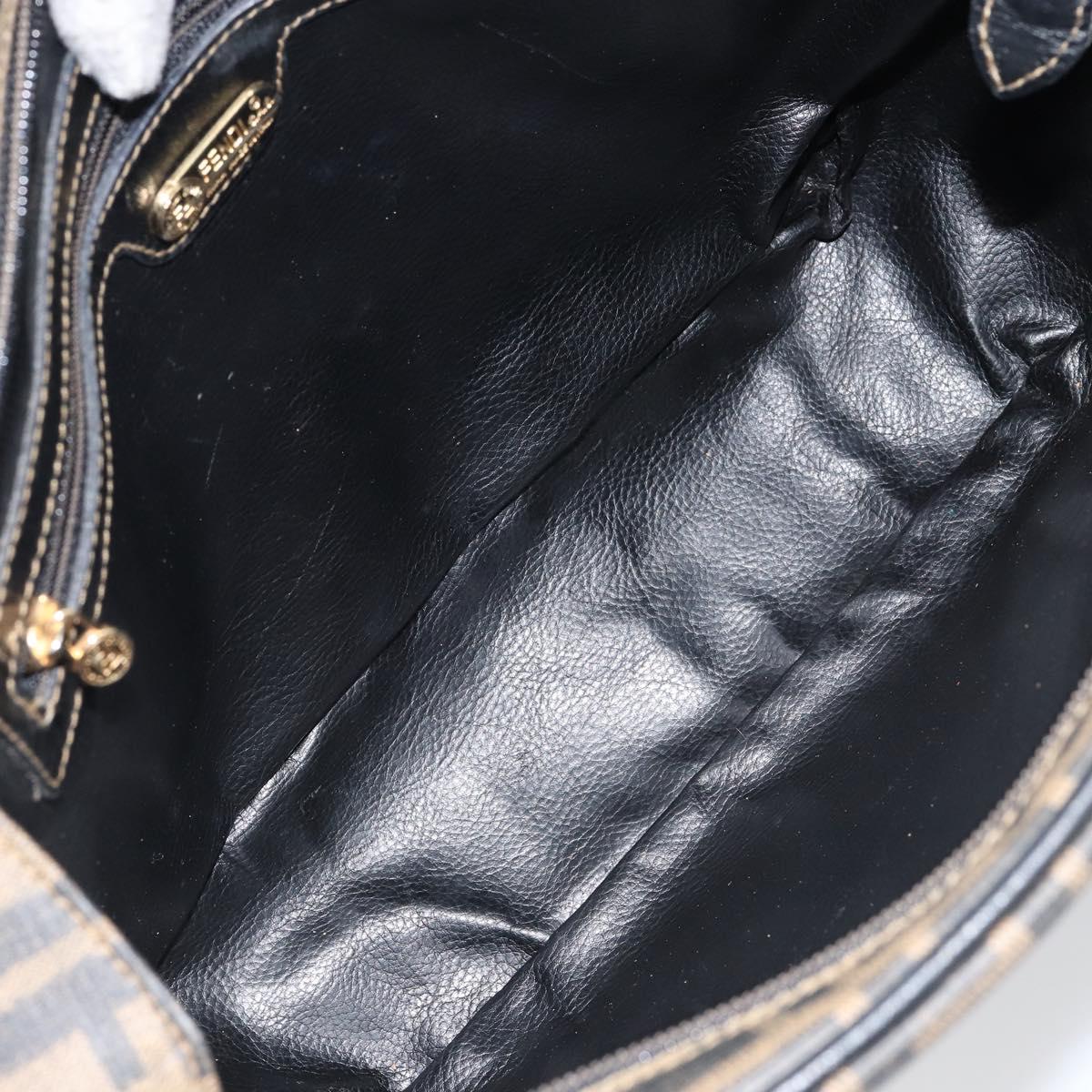 FENDI Zucca Canvas Hand Bag PVC Black Brown Auth 152385