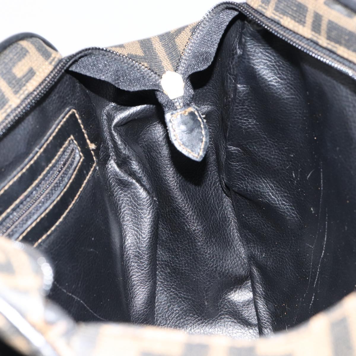 FENDI Zucca Canvas Hand Bag PVC Black Brown Auth 152385