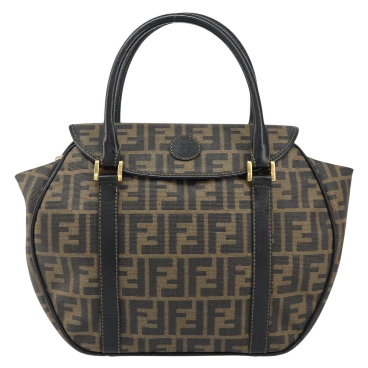 FENDI Zucca Canvas Hand Bag PVC Black Brown Auth 152385
