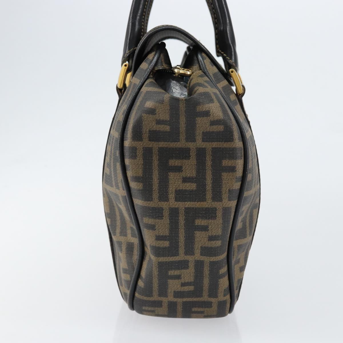 FENDI Zucca Canvas Hand Bag PVC Black Brown Auth 152385