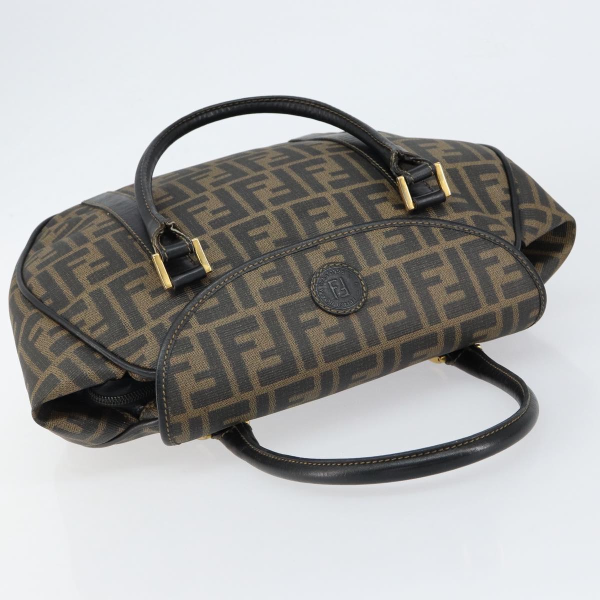 FENDI Zucca Canvas Hand Bag PVC Black Brown Auth 152385