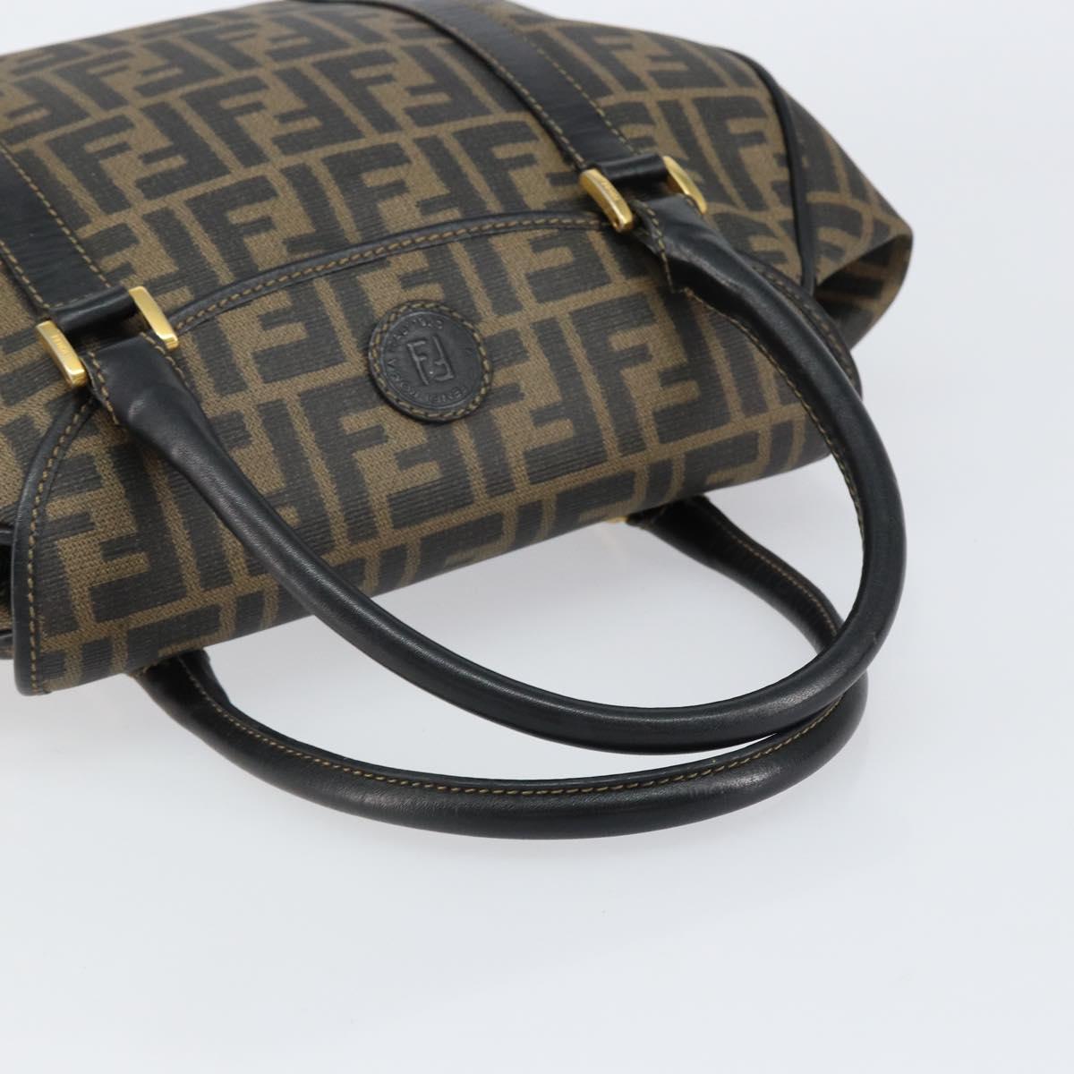 FENDI Zucca Canvas Hand Bag PVC Black Brown Auth 152385
