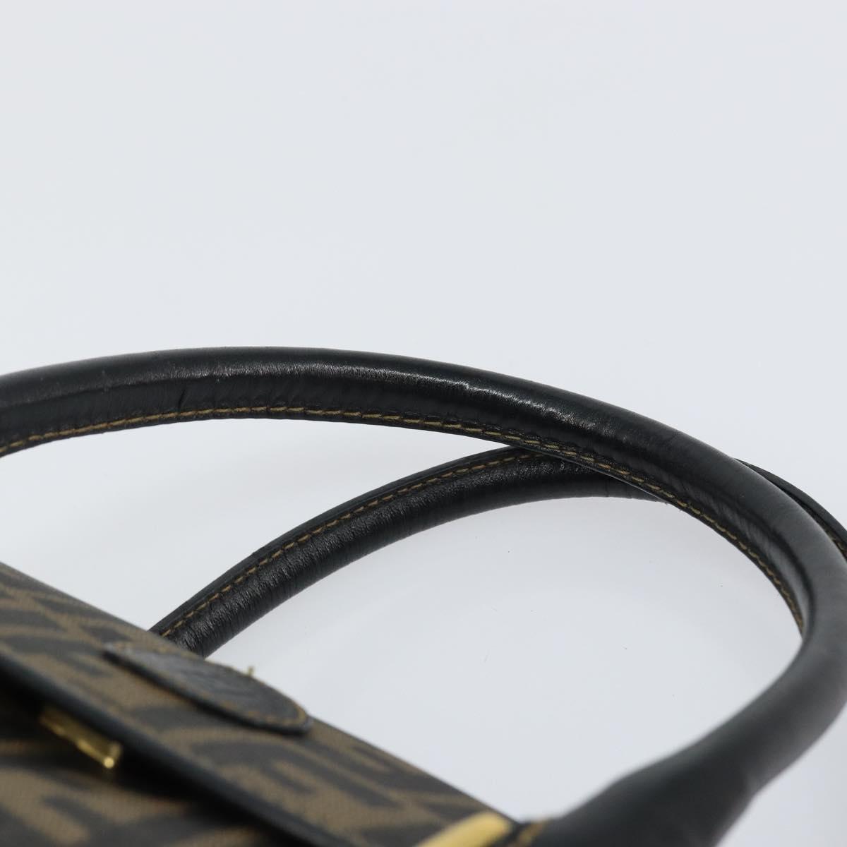 FENDI Zucca Canvas Hand Bag PVC Black Brown Auth 152385