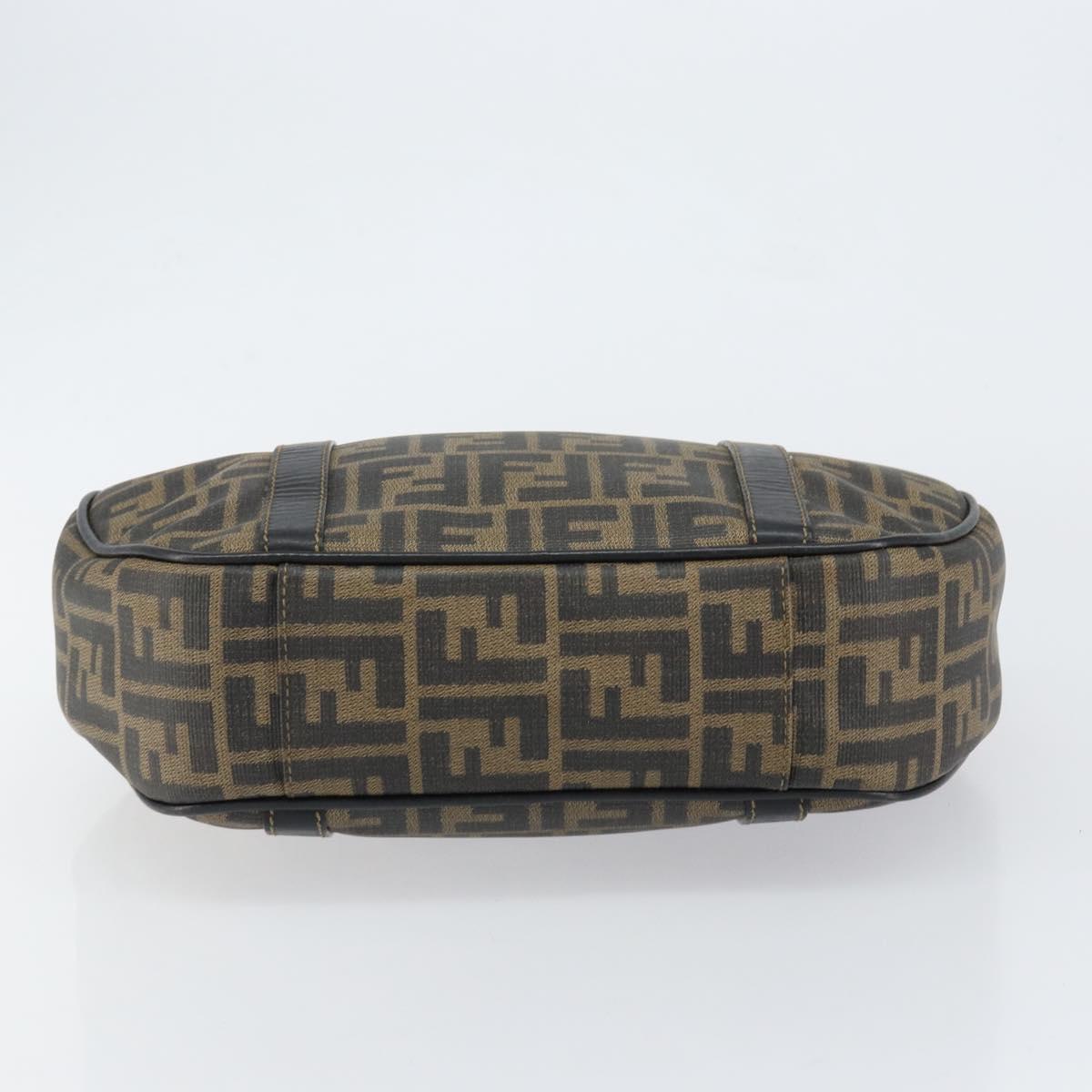 FENDI Zucca Canvas Hand Bag PVC Black Brown Auth 152385