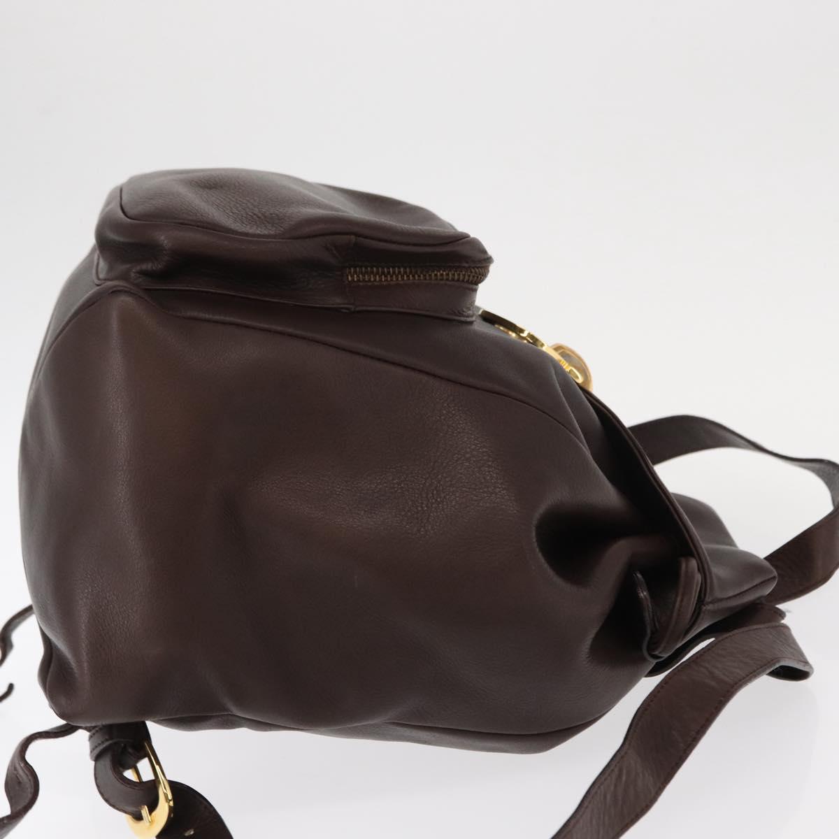 Salvatore Ferragamo Gancini Backpack Leather Brown Gold Auth 152386