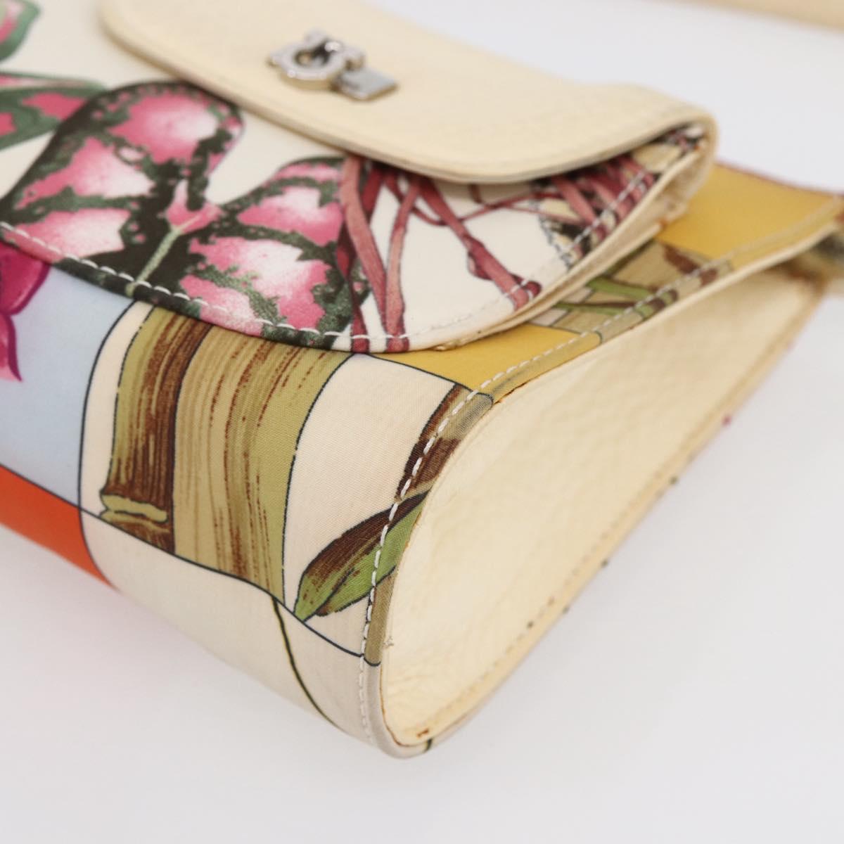 Salvatore Ferragamo Gancini Bag Nylon Leather Multicolor Silver Auth 152387