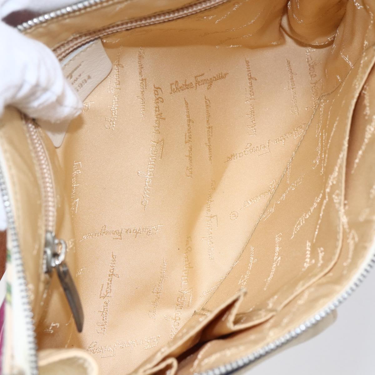 Salvatore Ferragamo Gancini Bag Nylon Leather Multicolor Silver Auth 152387