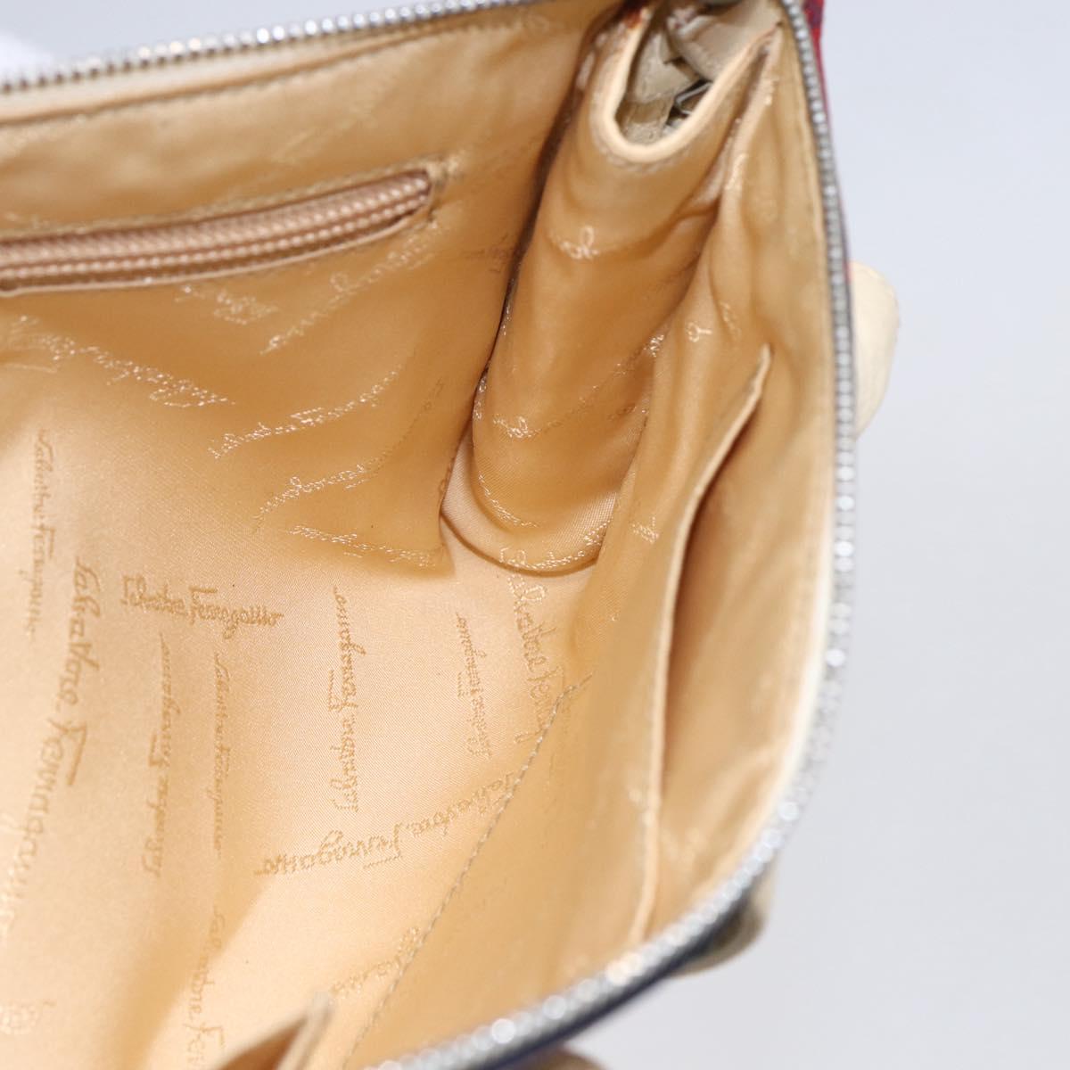 Salvatore Ferragamo Gancini Bag Nylon Leather Multicolor Silver Auth 152387