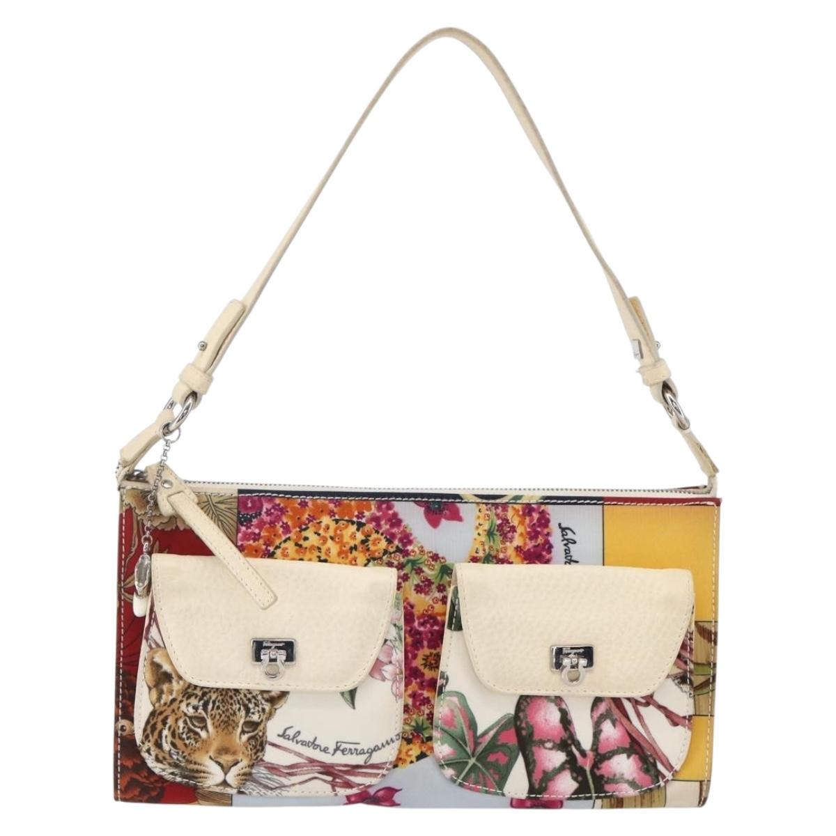 Salvatore Ferragamo Gancini Bag Nylon Leather Multicolor Silver Auth 152387