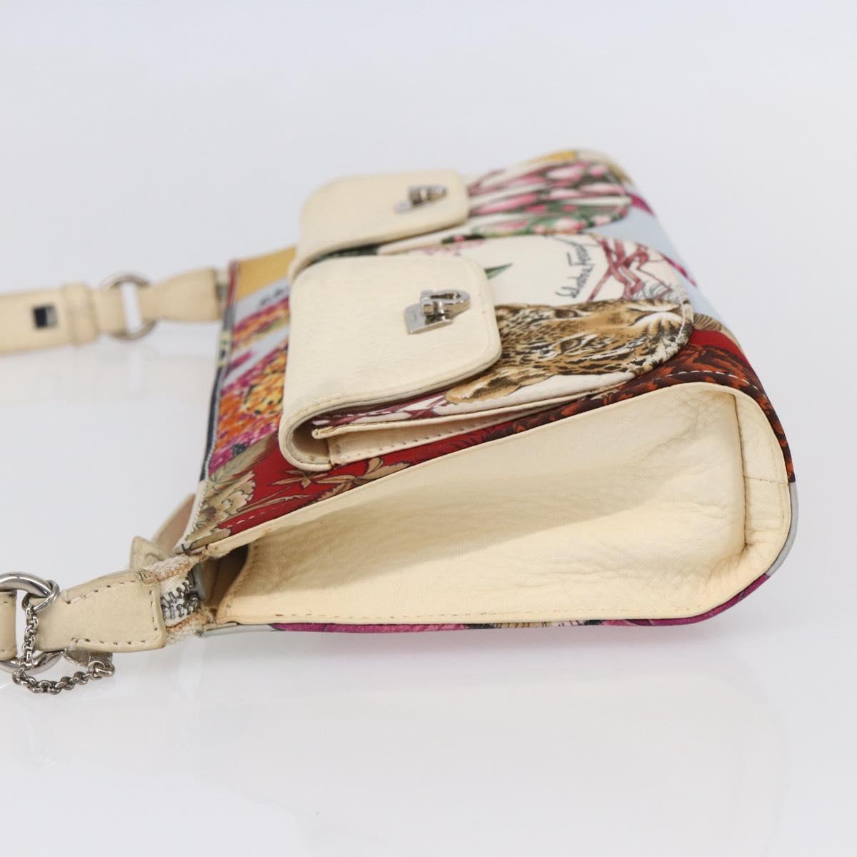 Salvatore Ferragamo Gancini Bag Nylon Leather Multicolor Silver Auth 152387