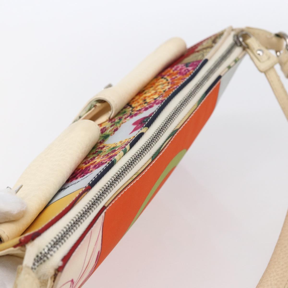 Salvatore Ferragamo Gancini Bag Nylon Leather Multicolor Silver Auth 152387