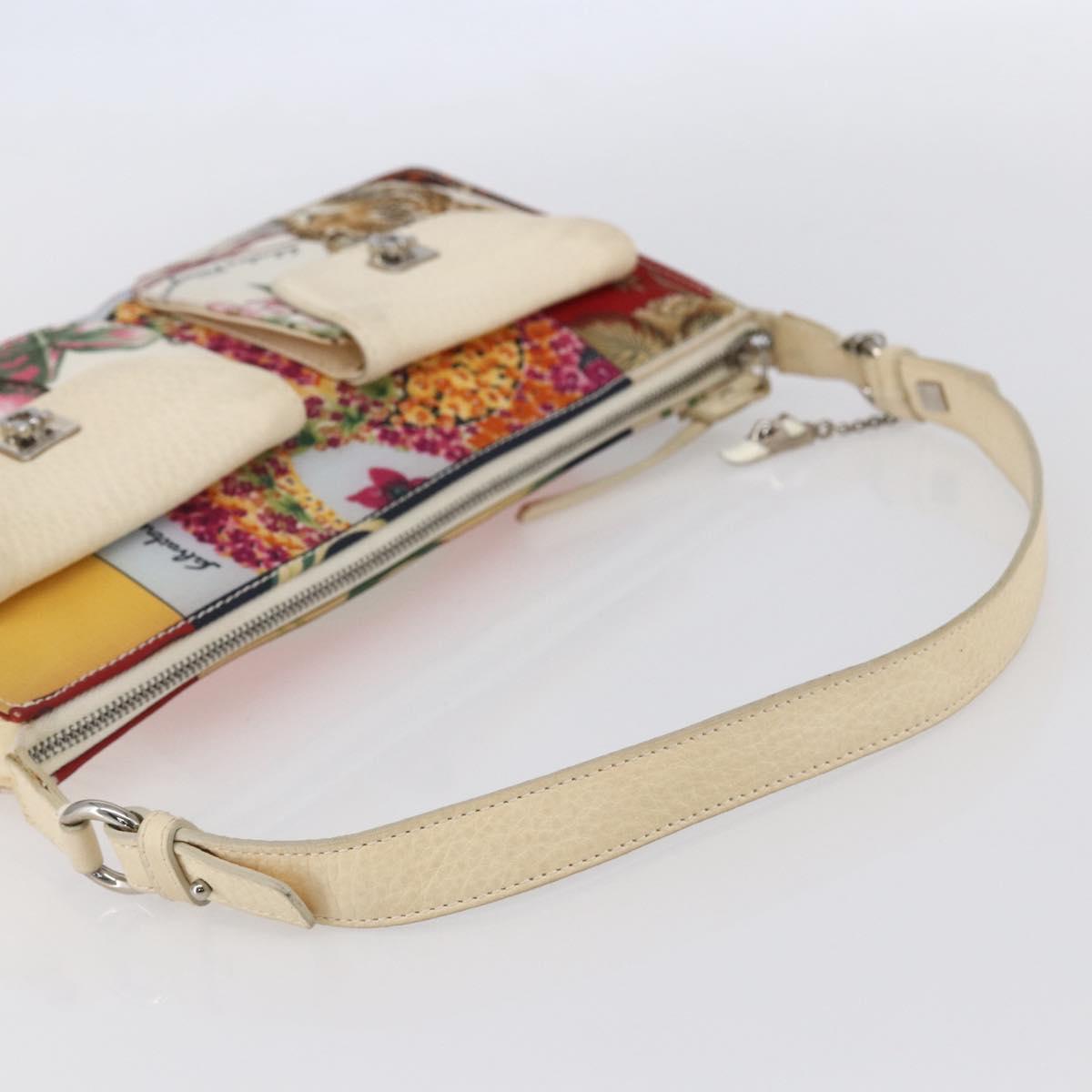 Salvatore Ferragamo Gancini Bag Nylon Leather Multicolor Silver Auth 152387
